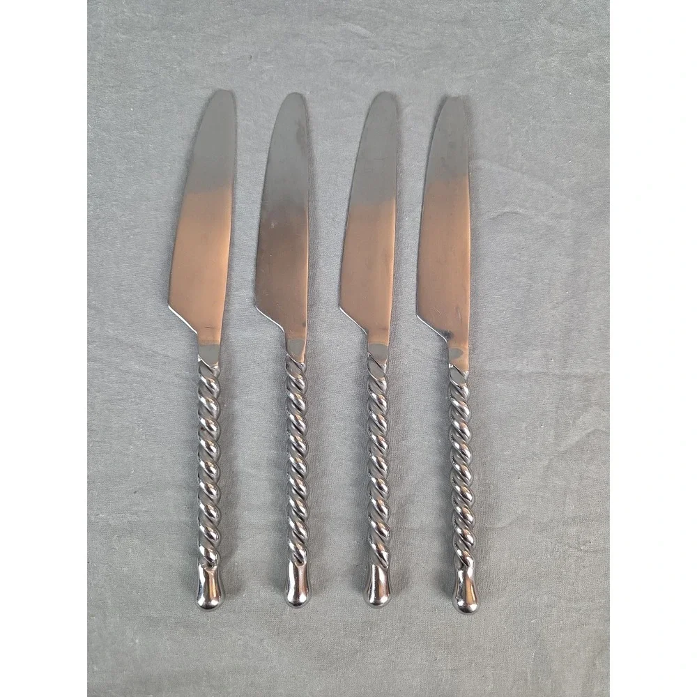 4 Gourmet Setting Silver Tear Braid Stainless Steel 18/10 Table Knives 9